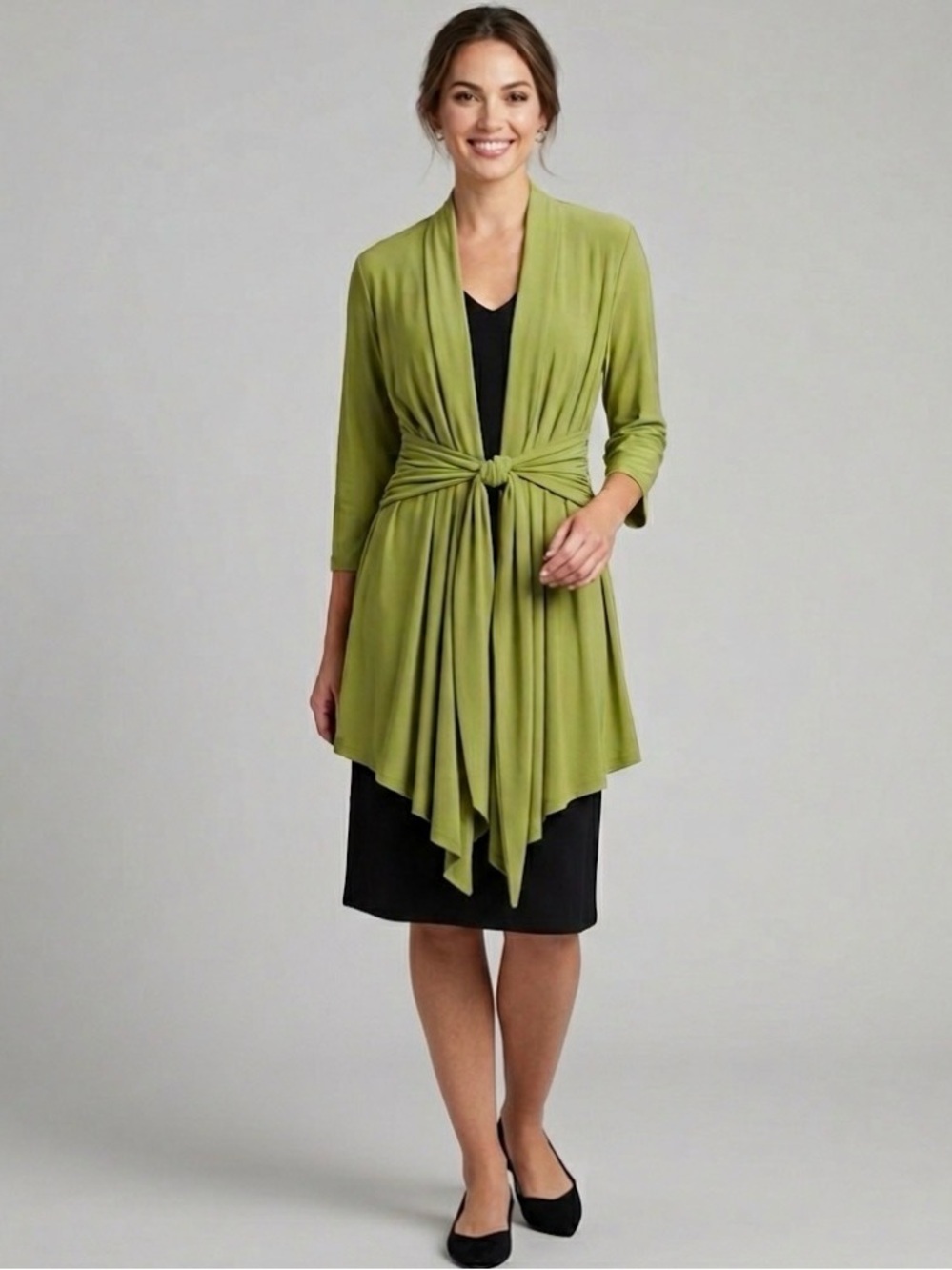R&M Richards Jacket/Mock Dress- Black Dress with A Green Faux Jacket size 16